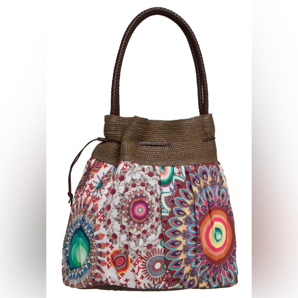 Desigual Ibizaarqui multi color bag with two front pockets and one interior